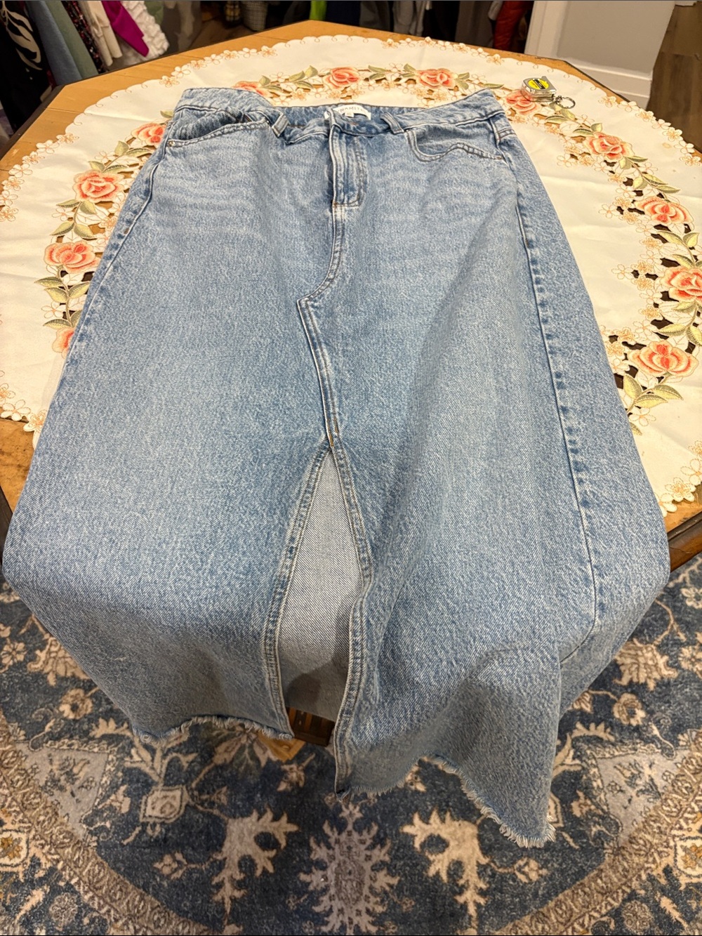 Dynamite Light Blue Denim Maxi Skirt with Front Slit